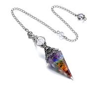 CrystalTears Chakra Crystal Pendulum Hexagonal Reiki Healing Crystal Points Gemstone Dowsing Pendulum for Divination Scrying Wicca Crystal Therapy