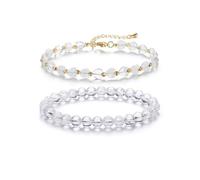 CrystalTears Clear Quartz Crystal Bracelets for Women, 6mm Crystals and Healing Stones Beaded Heart Bracelet Womens Spiritual Crystal Bracelets Valentines Gift For Her Girlfriend Women Mum