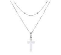 CrystalTears Clear Quartz Crystal Cross Necklace for Women Double Layered Beaded Necklace Gothic Healing Crystal Gemstone Cross Pendant Jewellery Gifts for Women Mum Birthday Christmas