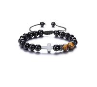 CrystalTears Crystal Cross Bracelet for Men 8mm Tiger Eye Black Obsidian Stone Beaded Protection Bracelets Healing Crystal Bracelet Gifts for Men Him Boyfriend Husband Dad Christmas Valentine’s Day