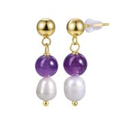 CrystalTears Crystal Pearl Earrings for Women Gold Natural Healing Gemstone Bead Drop Dangle Stud Earrings Gifts for Women Mom Birthday Christmas Valentines Day Mothers Day, Stainless Steel Stone, No