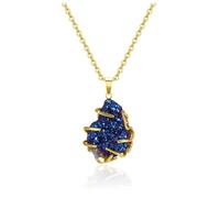CrystalTears Druzy Crystal Necklace for Women, Sparkly Blue Irregular Raw Agate Cluster Geode Healing Crystal Stone Pendant Necklace Jewellery Gifts for Women Christmas - Gold Chain 20”
