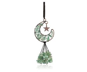 CrystalTears Green Aventurine Crystal Hanging Ornament Handmade Tree Life Wrapped Moon Healing Crystal Stones Car Rearview Mirror Hanging Acceissories Wall Home Decor Crystal Gift for Christmas