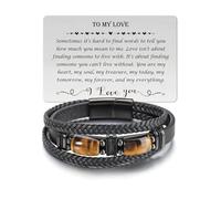 CrystalTears Men's Leather Tiger Eye Stone Beaded Bracelet Valentine's Gift for Him Protection Bracelet Jewellery Gifts for Men Boyfriend Husband Birthday Anniversary