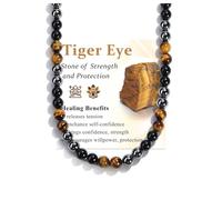 CrystalTears Mens Necklace Crystal Gemstone Beaded Necklace for Men, Tiger Eye Hematite Black Obsidian Stone Beads Necklaces Men’s Jewellery Gifts for Boyfriend Dad Husband Son Christmas Birthday