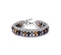 CrystalTears Men's Tiger Eye Crystal Bracelet for Men, Mens Stainless Steel Chain Hematite Obsidian Gemstone Beaded Bracelet Protection Jewellery Gifts for Men Him Boyfriend Birthday Christmas