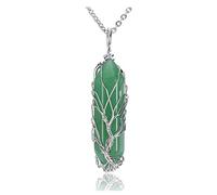 CrystalTears Natural Green Aventurine Healing Crystal Stone Necklace Tree Life Wire Wrapped Hexagonal Crystal Points Pendant Necklace Jewellry Crystal Gifts for Mum Women Mothers Day Gifts