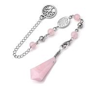 CrystalTears Natural Rose Quartz Crystal Pendulum Hexagonal Healing Crystal Point Dowsing Pendulum Necklace for Divination Chakra Reiki Healing Meditation Balancing