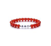 CrystalTears Personalised Name Bracelet for Women Men 8mm Carnelian Red Agate Healing Crystal Gemstone Beaded Bracelet Custom Gifts for Friends Families Mum Couples Birthday Valentine’s Day