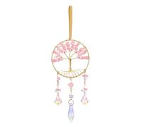 CrystalTears Rose Quartz Crystal Flower Tree Life Hanging Ornament, Handmade Healing Crystal Gemstone Glass Suncatcher for Home Garden Window Wall Decoration Gifts for Women Men Friends Christmas