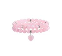 CrystalTears Rose Quartz Crystal Heart Bracelets for Women, 8mm Healing Crystal Gemstone Pink Beaded Bracelets Womens Stone Jewellry Gifts for Women Mum Girlfriend Her Birthday Christmas