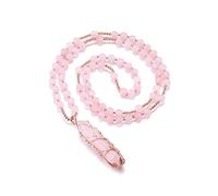 CrystalTears Rose Quartz Crystal Point Stone Pendant Necklace for Women - Tree Life Wire Wrapped Gemstone Beaded Jewellry Gifts