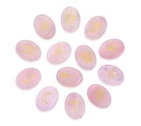 CrystalTears Rose Quartz Crystal Rune Stones Witches Healing Crystals Gemstone Engraved with Reiki Rune Symbol Natural Rose Quartz Stones Set for Witchcraft Reiki Healing Divination Meditation