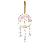 CrystalTears Rose Quartz Crystal Tree Life Suncatcher, Handmade Pink Healing Crystal Gemstone Hanging Ornament for Home Garden Window Wall Decoration Gifts for Women Men Friends Christmas