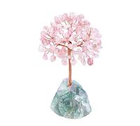 CrystalTears Rose Quartz Crystal Tree Reiki Healing Crystals Gemstone Bonsai Money Trees Wrapped on Fluorite Crystals Stone Base Feng Shui Crystal Ornament for Home Decor Christmas Gift 4.7"-5.1"