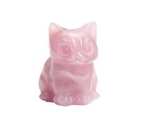 CrystalTears Rose Quartz Healing Crystal Cat Figurine - Carved Gemstone Cute Pink Stone Cat Statue Ornament for Home Office Desk Decor, Lucky Cats Gifts for Women Men Christmas, 1.5”
