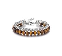 CrystalTears Tiger Eye Crystal Bracelet for Men, Mens Stainless Steel Chain Layered Healing Crystal Gemstone Beaded Bracelet Protection Jewellery Gifts for Men Him Boyfriend Birthday Christmas