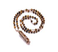 CrystalTears Tiger Eye Crystal Necklace - Wire Wrapped Quartz Crystal Point Stone Pendant - Gemstone Beaded Jewellery for Women - Mum