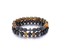 CrystalTeas Mens Beaded Bracelets for Men 8mm Tiger Eye Lava Rock Agate Crystal Stone Cross Bracelets Set Men’s Jewellery Birthday Gifts for Men Husband Dad Boyfriend Christmas Valentines’ Day