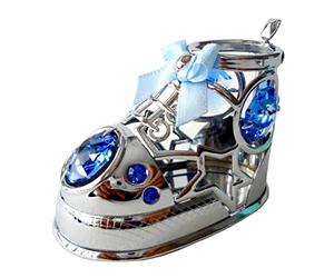 crystocraft Baby Boy Shoe Blue Bootie Crystal Ornament With Swarovski Elements Gift Boxed Blue Crystals Silver Chrome Plated Child Christening Perfect Keepsake Collectors Gift Figurine