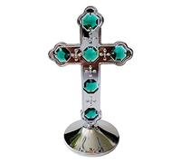 Crystocraft Cross Crystal Ornament With Swarovski Elements Gift Boxed Green Crystals Silver Chrome Plated Perfect Keepsake Collectors Gift Religious Figurine