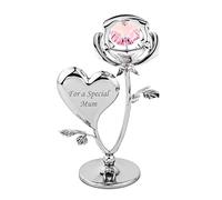 Crystocraft Crystal Rose with Heart Figurine for Mother, Rose Decoration with Austrian Crystal, Mini Rose for Craft, Rose Ornament Gift for Birthday Christmas (for a Special Mum(Pink))