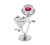 Crystocraft Crystal Rose with Heart Figurine, Rose Decoration with Austrian Crystal, Mini Rose for Craft, Rose Ornament Gift for Valentine's Day Anniversary Birthday Christmas (I Love You(Red))