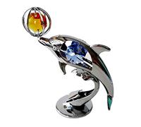 Crystocraft Dolphin Playing Ball Crystal Ornament With Swarovski Elements Gift Boxed Blue Amber Crystals Silver Chrome Plated Perfect Keepsake Collectors Gift Figurine Fish Ocean Sea Life Figure