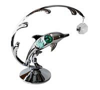 Crystocraft Dolphin Under Wave Crystal Ornament With Bohemian Crystals Gift Boxed Fish Green Clear Crystals Chrome Plated Nautical Ocean Creatures Perfect Keepsake Collectors Gift Figurine