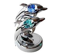 Crystocraft Double Dolphin Crystal Ornament With Swarovski Elements Gift Boxed Blue Green Crystals Silver Chrome Plated Perfect Keepsake Collectors Gift Fish Figurine Nautical Ocean Sea Life Figure