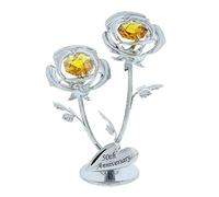 Crystocraft Double Rose Ornament - 50th Anniversary - Chrome with Swarovski Elements