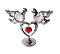 Crystocraft Doves Heart Crystal Ornament With Bohemian Crystals Gift Boxed Red & Pink Crystals Silver Chrome Plated Perfect Keepsake Collectors Gift Figurine Home Decor, Celebration, Special Occasion