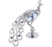 Crystocraft Freestanding Proud As A Peacock Ornament Chrome Plated Made With Swarovski Crystals
