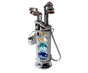 Crystocraft Golfbag Caddy Ornament With Swarovski Elements Gift Boxed Purple Green Aurora Borealis Crystals Chrome Plated Perfect Keepsake Collectors Gift Figurine Present