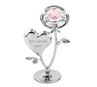 CRYSTOCRAFT I Love You Gifts, Rose Decoration with Austrian Crystals, Mini Rose for Craft, Rose Ornament Chrome Plated, Rose Heart Express Love, Romantic Gifts for Sister (for a Special Sister(Pink))