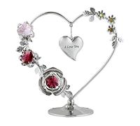 Crystocraft Love Heart Ornament With Bohemian Crystals Gift Boxed Red & Pink Crystals Silver Chrome Plated Figurine For Mum Nan Sister Friend Daughter Valentines Day Present (I Love You)