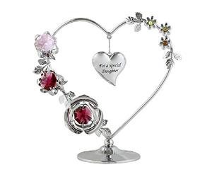 crystocraft Love Heart Ornament With Bohemian Crystals Gift Boxed Red & Pink Crystals Silver Chrome Plated Figurine For a Special Daughter Valentines Day Present