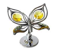 Crystocraft Orchid Butterfly Crystal Ornament With Swarovski Elements Gift Boxed Yellow Crystals Silver Chrome Plated Perfect Keepsake Collectors Gift Garden Home decor