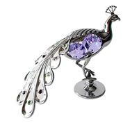 Crystocraft Peacock Crystal Ornament With Swarovski Elements Gift Boxed Lilac With Array Of Green & Red Crystals Silver Chrome Plated Perfect Keepsake Collectors Gift