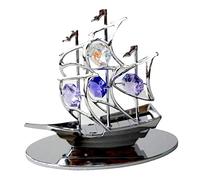 Crystocraft Sailboat Crystal Boat Ornament With Swarovski Elements Gift Boxed Purple Aurora Borealis Crystals Silver Chrome Plated Perfect Keepsake Collectors Gift Figurine