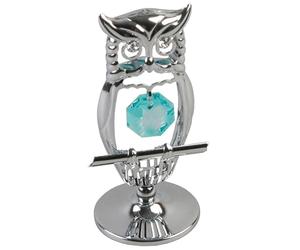 Crystocraft SP199 Chrome Plated Owl Ornament With Crystal From Swarovski