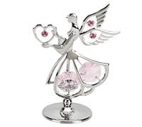 Crystocraft Standing Mini Sacred Angel With Heart - Chrome Plated with Strass and Swarovski Crystals