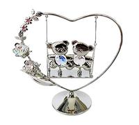 Crystocraft Twin Teddy Bears On A Swing Crystal Ornament With Swarovski Elements Gift Boxed Pink & Blue Crystals Chrome Plated Perfect Keepsake Collectors Gift Figurine Present