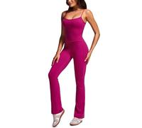 CRZ YOGA Butterluxe Women's Flare One Piece Jumpsuit 30" - Spaghetti Straps Square Neck Bodysuit with Built in Bra Magenta Purple 6