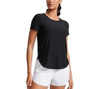CRZ YOGA Cloudweight Crewneck T-Shirt | Workout, Light and Soft, Classic Fit, Hip Length, Side Slit, Curved Hem, Short Sleeve Tops for Women