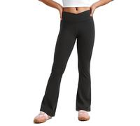 CRZ YOGA Girls Butterluxe Crossover Flared Leggings - Kids High Waist Bootleg Yoga Pants Stretch Bootcut Lounge Casual Trousers Black XL