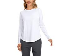 CRZ YOGA Pima Cotton Crewneck Top | Workout, Naturally Soft, Classic Fit, Hip Length, Curved Hem, Long Sleeve Shirts for Women
