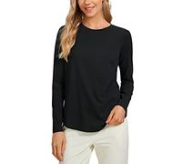 CRZ YOGA Pima Cotton Crewneck Top | Workout, Naturally Soft, Classic Fit, Hip Length, Curved Hem, Long Sleeve Shirts for Women