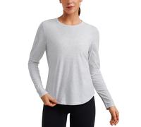 CRZ YOGA Pima Cotton Crewneck Top | Workout, Naturally Soft, Classic Fit, Hip Length, Curved Hem, Long Sleeve Shirts for Women