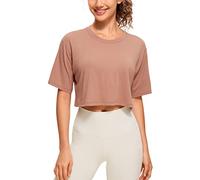 CRZ YOGA Pima Cotton High Neck Crop T-Shirt Mocha Mousse 10